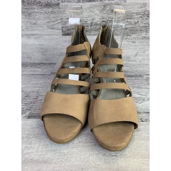 Eileen Fisher Womens Strappy Wedge Sandals Size 9.5 Beige Open Toe - Picture 2 of 8